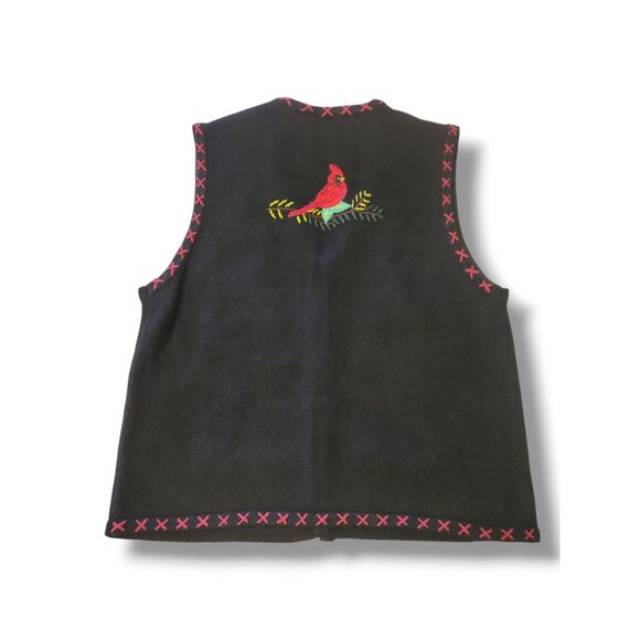 One Resource Women’s VTG Holiday Black Sweater Vest w/ Cardinals and Details - L - Picture 2 of 5